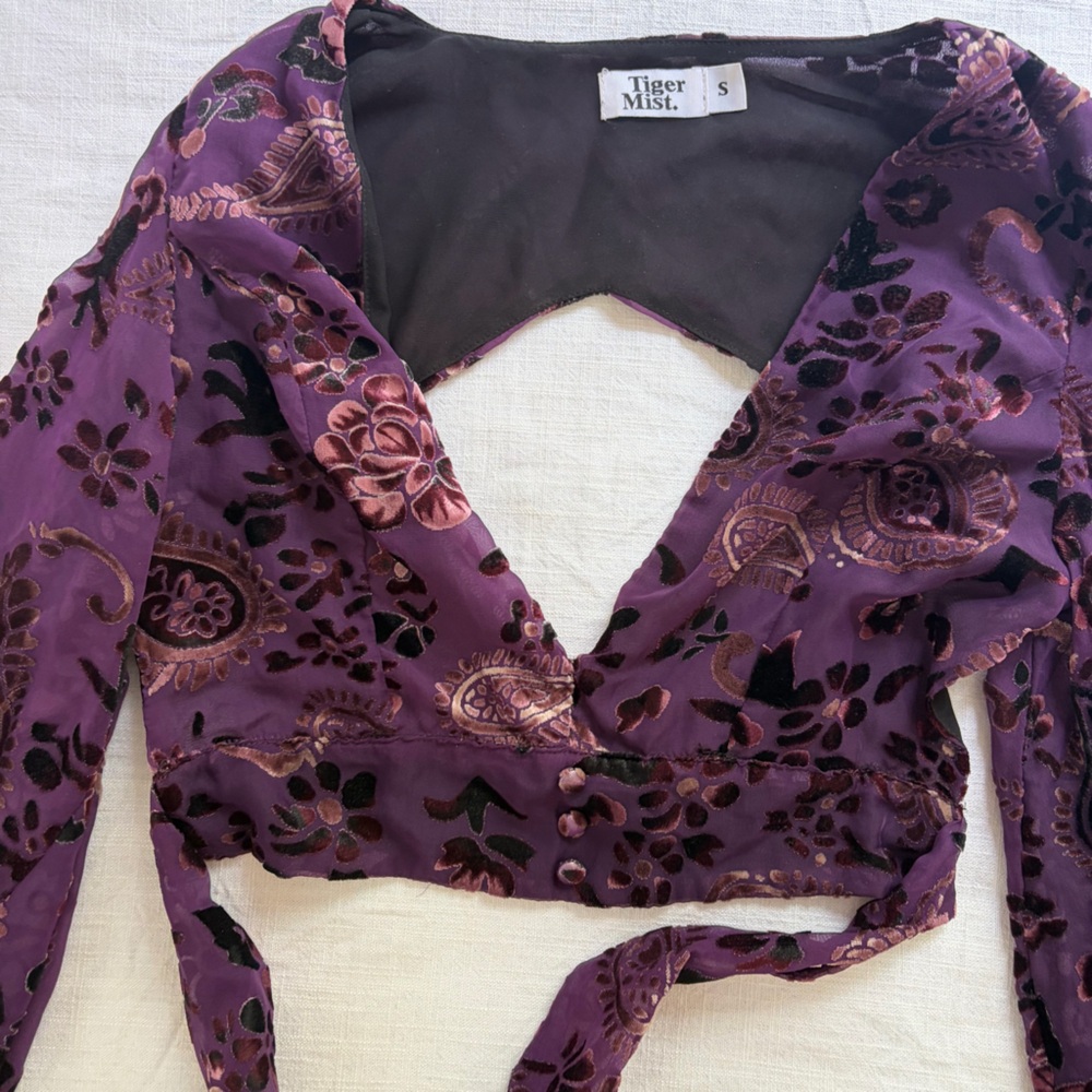 Tiger Mist Burnout Velvet Long-Sleeve Crop Top